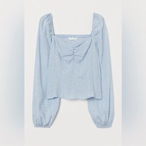 H&M Light Blue floral Blouse puff sleeve ruched